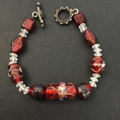 Vintage glass art beaded stretch bracelet
