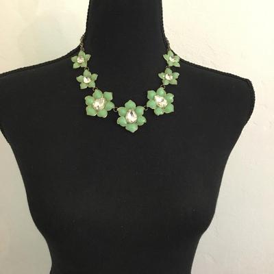 Cute Seafoam, green rhinestone flower, statement, necklace