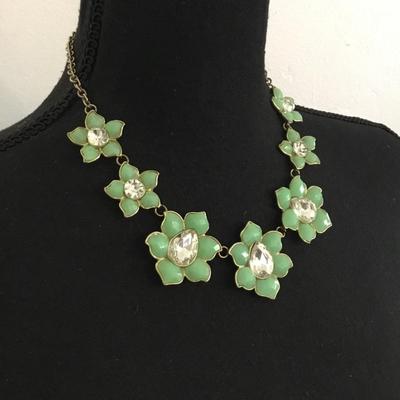 Cute Seafoam, green rhinestone flower, statement, necklace