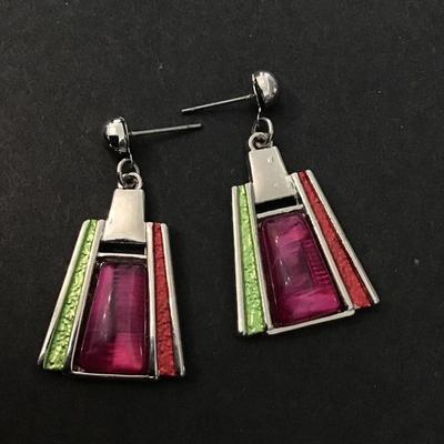 Pretty faux enamel stone dangle earrings