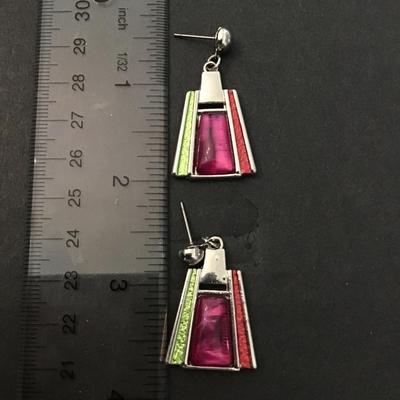 Pretty faux enamel stone dangle earrings