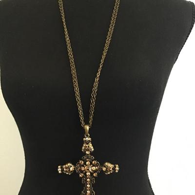 Beautiful large Rhinestone cross statement necklace