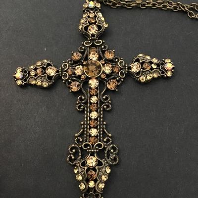 Beautiful large Rhinestone cross statement necklace