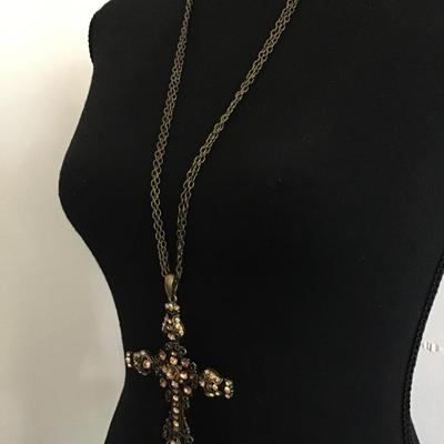 Beautiful large Rhinestone cross statement necklace