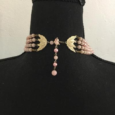 Beautiful, vintage, multi strand light, pink beaded choker collar necklace