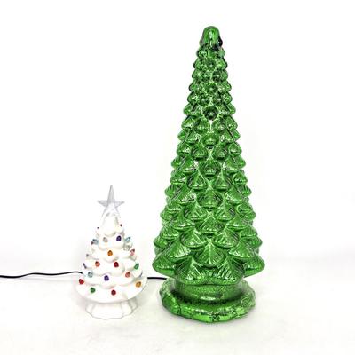 Set of 2 Ceramic Light-up Christmas Trees