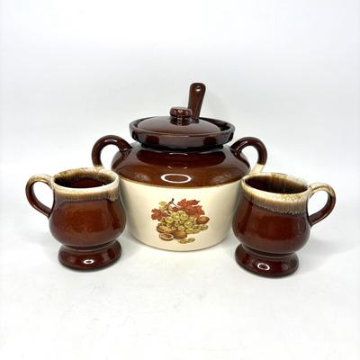Vintage McCoy Bean Pot with Matching Mugs