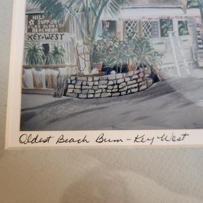 Sale Photo Thumbnail #176: This auction lot is for a Signed Key West Print by Pam E. Webb.  This print is entitled "Oldest Beach Bum - Key West.  A nice print, well-matted and ready to be framed. Complete information regarding the artist is on the verso.  Measures about 8X10-inches