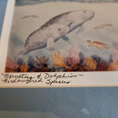 Signed Print of Manatees & Dolphins by Pam Webb