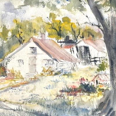 Watercolor Country Barn Painting - Leona B. Majaria