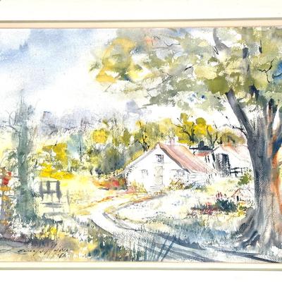 Watercolor Country Barn Painting - Leona B. Majaria
