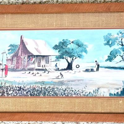 Bamboo Matted Watercolor Beach house Painting - C. Cummings 1978