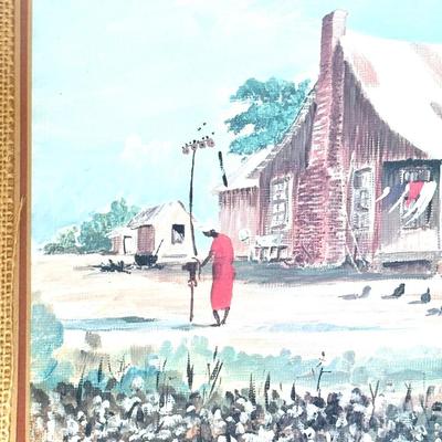 Bamboo Matted Watercolor Beach house Painting - C. Cummings 1978