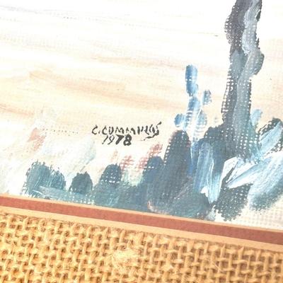 Bamboo Matted Watercolor Beach house Painting - C. Cummings 1978