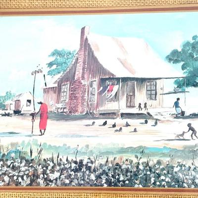 Bamboo Matted Watercolor Beach house Painting - C. Cummings 1978