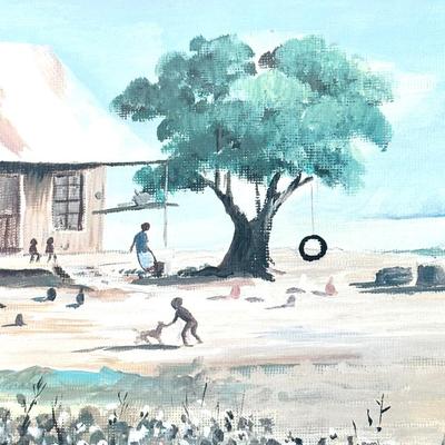 Bamboo Matted Watercolor Beach house Painting - C. Cummings 1978