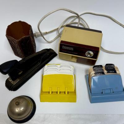 Vintage Office Supplies Tools Sharpener Stapler Bell Pencil Cup Address Flip Files