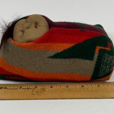 Vintage Native America Infant Doll in Pendleton Blanket