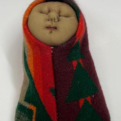 Vintage Native America Infant Doll in Pendleton Blanket