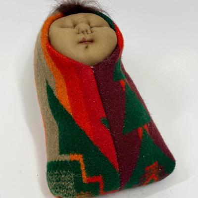 Vintage Native America Infant Doll in Pendleton Blanket