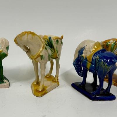 Vintage Chinese Tang Dynasty War Horse Ceramic Figurines