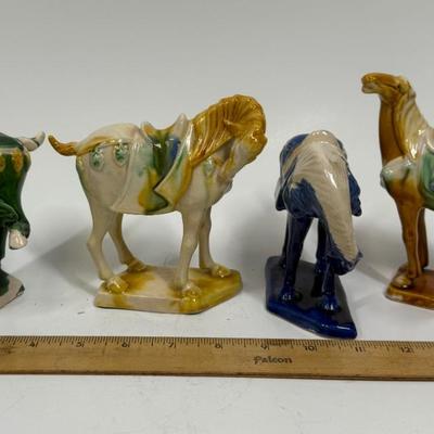 Vintage Chinese Tang Dynasty War Horse Ceramic Figurines
