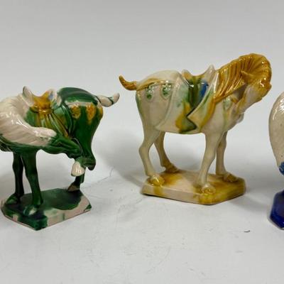 Vintage Chinese Tang Dynasty War Horse Ceramic Figurines