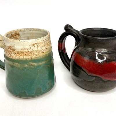 Lot of 8 Sculpted Stoneware Mugs and Pots