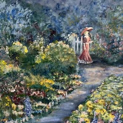 Originial Ol Painting "Evening Stroll" By Artist Barbara Jean
