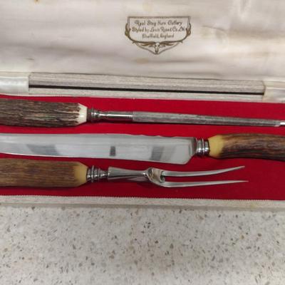 Lewis Rose & Co Sheffield, England Stag Handle Carving Set