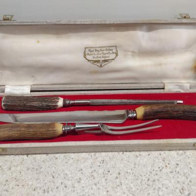 Lewis Rose & Co Sheffield, England Stag Handle Carving Set