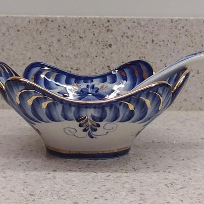 Gzhel Russian Porcelain Bowl with Spoon