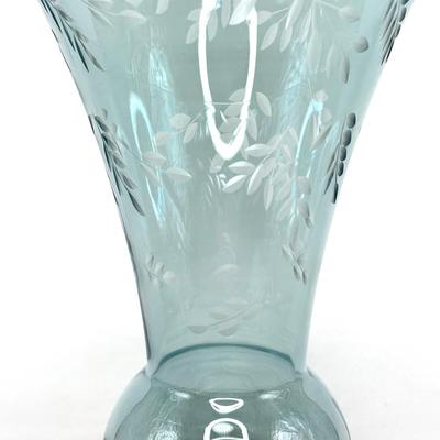 Lenox Blue Crystal Vase with Etched Floral Design