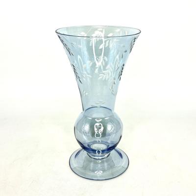 Lenox Blue Crystal Vase with Etched Floral Design