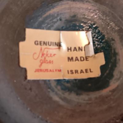 FRANKOMA BEAN POT, POTTERY CRAFT VASE AND A NEKER GLASS VESSEL MADE IN JERUSALEM