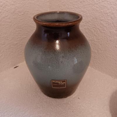 FRANKOMA BEAN POT, POTTERY CRAFT VASE AND A NEKER GLASS VESSEL MADE IN JERUSALEM