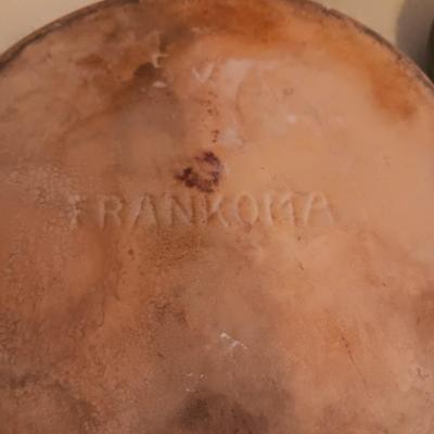 FRANKOMA BEAN POT, POTTERY CRAFT VASE AND A NEKER GLASS VESSEL MADE IN JERUSALEM