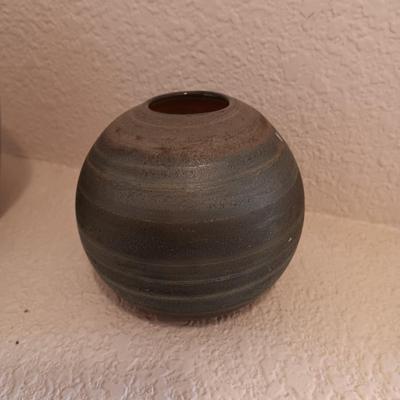 FRANKOMA BEAN POT, POTTERY CRAFT VASE AND A NEKER GLASS VESSEL MADE IN JERUSALEM