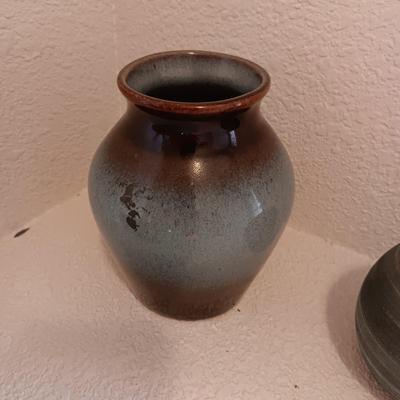 FRANKOMA BEAN POT, POTTERY CRAFT VASE AND A NEKER GLASS VESSEL MADE IN JERUSALEM