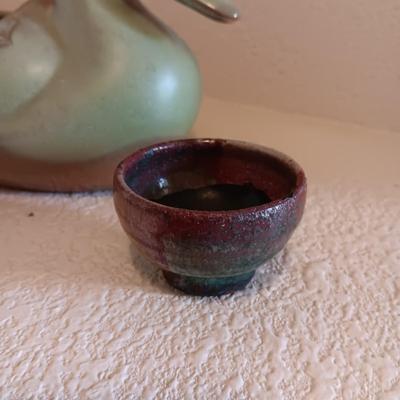 FRANKOMA DUCK AND 2 SMALL CLAY POTS