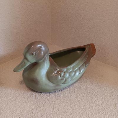 FRANKOMA DUCK AND 2 SMALL CLAY POTS