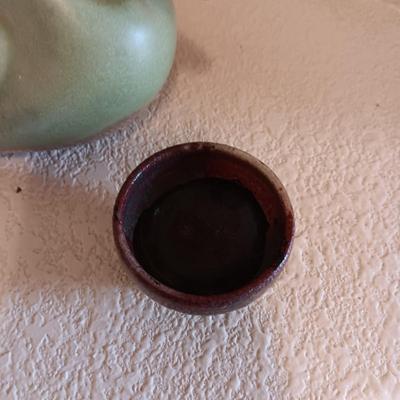 FRANKOMA DUCK AND 2 SMALL CLAY POTS
