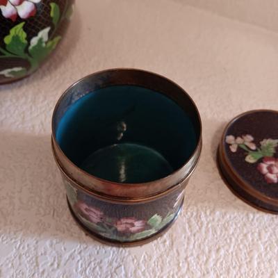 3 CLOISONNE GINGER JAR, TEA JAR AND VASE