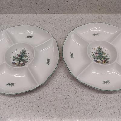 Pair of Nikko Japan Sectioned Christmas Dishes- Approx 13" in Diameter