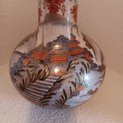 CLOISONNE VASE AND SMALL BOWL, GORGEOUS SATSUMA VASE AND A CARVED CORK DIORAMA