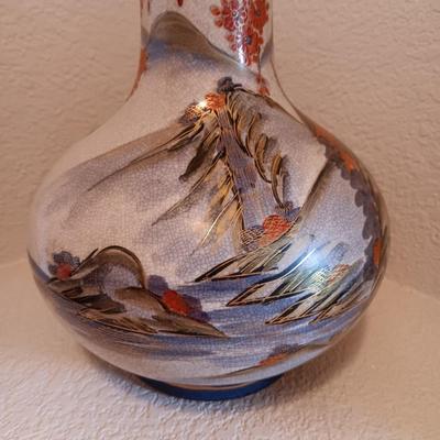 CLOISONNE VASE AND SMALL BOWL, GORGEOUS SATSUMA VASE AND A CARVED CORK DIORAMA