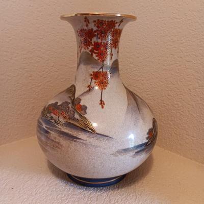 CLOISONNE VASE AND SMALL BOWL, GORGEOUS SATSUMA VASE AND A CARVED CORK DIORAMA