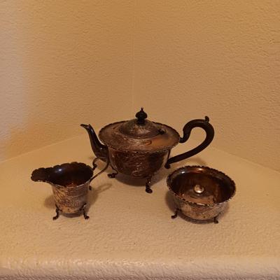 STERLING SILVER TEAPOT WITH CREAM AND SUGAR SET 462g