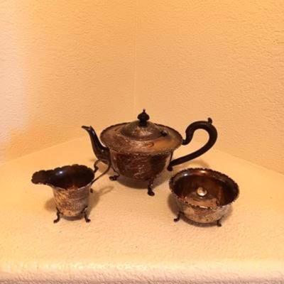 STERLING SILVER TEAPOT WITH CREAM AND SUGAR SET 462g