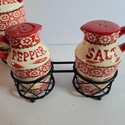 Temp-tations Old World Red Oil & Vinegar Cruet Set with Salt & Pepper Shakers + Trivet